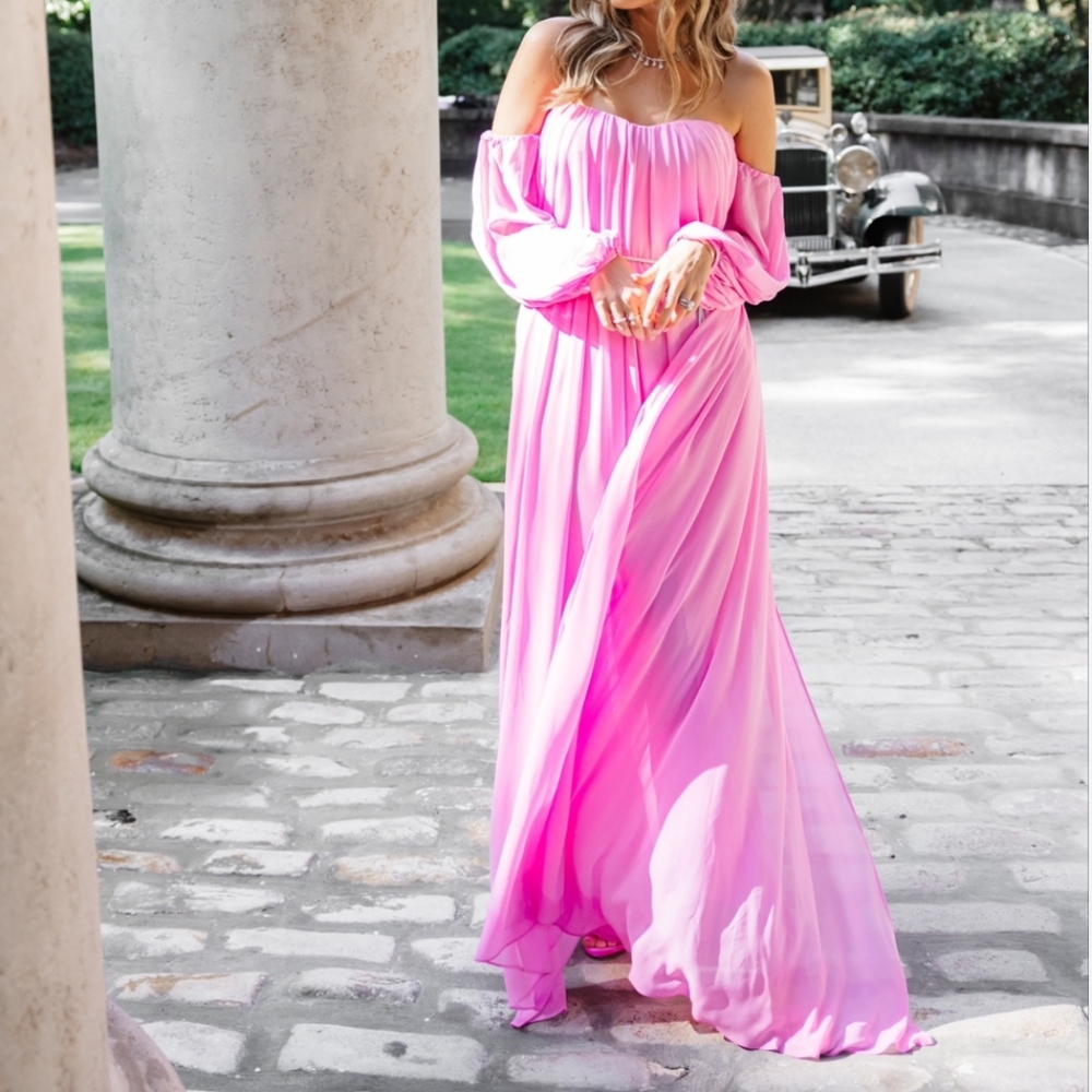 ANTONIO MELANI CHIFFON PINK MAXI GOWN